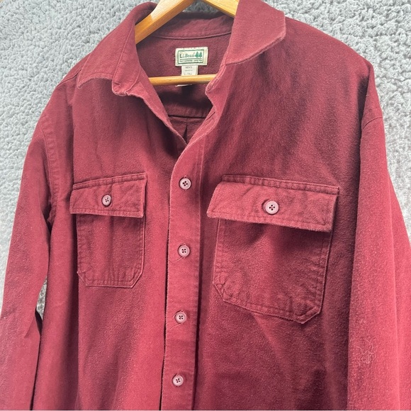 Vintage LL Bean Chamois Cloth Maroon Flannel Shirt Traditional Fit Size L Reg - Picture 4 of 8
